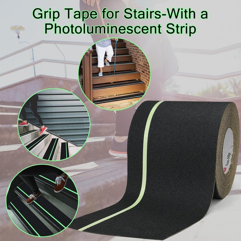 SX Anti Slip Tape 6 Inch x 60 Ft, 2X Longer Heavy Duty Grip Tape with Glow-in-Dark Strip, Outdoor Stair Treads Non-Slip for Steps, Ramps, Boats, Decks, Non-Skid Safety, Long-Lasting - Image 4